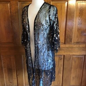 Hayden Black Sequins 3/4 Sleeve Jacket / Wrap